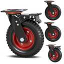 Frassie 8" Heavy Duty Rubber Wheels Industrial Casters, 2 Swivel 2 Locking