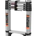 Telescoping Ladder 16.5 FT A Frame, Extension Multi-Purpose with Balance Bar Heavy Duty 330 lbs Max Capacity for Home and Outdoor Work, Silver