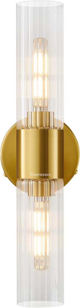 Bathroom Light Fixtures 2-Light, Modern Vanity Light for Bathroom, Wall Sconce, Bath Light with Glass Rods Shades for Mirror Bedroom Hallway (Brushed Brass)