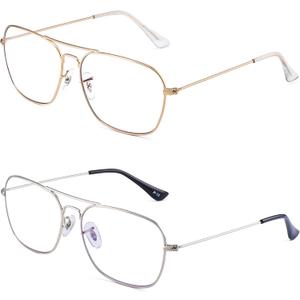 JM 2-Pack Aviator Reading Glasses Women Metal Frame Blue Light Blocking Computer Readers 1.25(Gold & Silver)