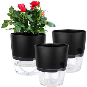 Vanavazon 6 Inch Self Watering Planter Pots for Indoor Plants, 3 Pack African Violet Pots with Wick Rope-Black