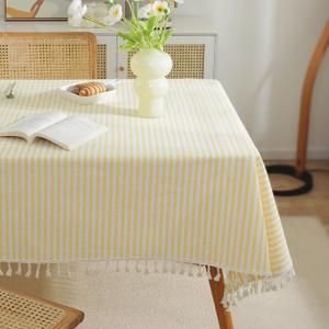 meioro Striped Tablecloth Rectangle Tablecloths Cotton Blend Table Cloth Washable Tabletop Decorative Fabric Table Cover for Kitchen Dinning (Yellow, 60 x 84 Inch)