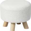 Asense Small Round Ottoman Foot Rest Stool Teddy Velvet Padded Seat Footstool Ottoman with Anti-Slip Wooden Legs (White,Teddy Velvet)