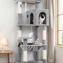 Globlazer Cat Tree Tower with Scratching Post for Indoor Cats, 53inch Tall Plush Multi-Level Cat Climbing Tower Condo House with Large Hammock, Spacious Cat Cave, Padded Top Perch Bed, F53, Light Gray