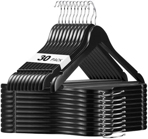 Amazon.com: HOUSE DAY Black Wooden Hangers 30 Pack, Solid Wood Hanger with Non Slip Pant Bar, Heavy Duty Wooden Coat Hanger for Closet, Smooth Finish Wood Clothes Hangers for Shirts, Suits Jackets, Dress : Home & Kitchen