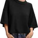 Saodimallsu Womens Short Sleeve Sweater Summer Oversized Cropped Sweaters Casual Crewneck Lightweight Knit Tops (Small, Black)