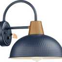 Dusk to Dawn Barn Lights, HWH Modern Exterior Wall Sconce Light, Outdoor Barn Wall Sconce Porch Light Fixture, Hammered Metal Shade, Dark Blue Finish, 5HZG70B-PC SF