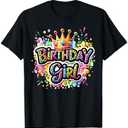 Birthday Girl Leopard Colorful Queen Crown Bday Party Family T-Shirt M