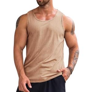 Runcati Men's Ribbed Tank Tops Knit Sleeveless Workout T Shirt Muscle Gym Fitness Tee XL