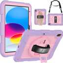 LTROP Case for iPad (A16) 11th Generation 11 Inch 2025/ 10th Generation 10.9 Inch 2022, Strong Protective Shockproof Cover with Rotating Kickstand Shoulder Hand Strap Stylus Holder, Purple/Pink