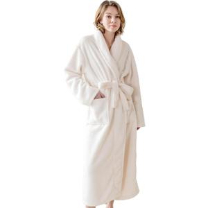 Robes for Women  Premium Plush Fleece Long Bathrobe for Women with Shawl Collar, Soft Warm Womens Robe (Large, White)