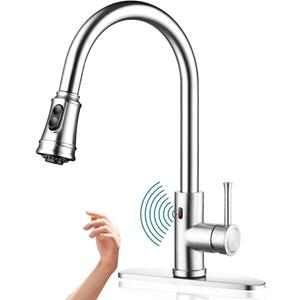 Touchless Kitchen Faucet Automatic Smart Faucet with Pull Down Sprayer Stainless Steel Brushed Nickel Single Handle Motion Sensor Activated Faucet