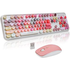 FOPETT Wireless Keyboard and Mouse Sets,Reliable 2.4 GHz Connectivity for PC,Laptop,Smart TV and More (White Colorful)