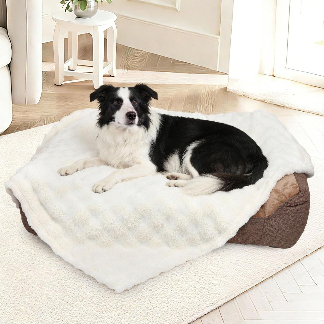 ZAKAPAWS Dog Blankets Washable Pet Blanket - Fluffy Fuzzy Cat Puppy Blanket with Premium 300GSM 3D Fleece Bubble for Pet Kitten Doggy, Cream, 60x80IN