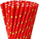 2 x Whaline 100Pcs Valentine Paper Straws Red Heart Straws Disposable Gold Foil Heart Drinking Straws for Valentine Wedding Birthday Party Supplies