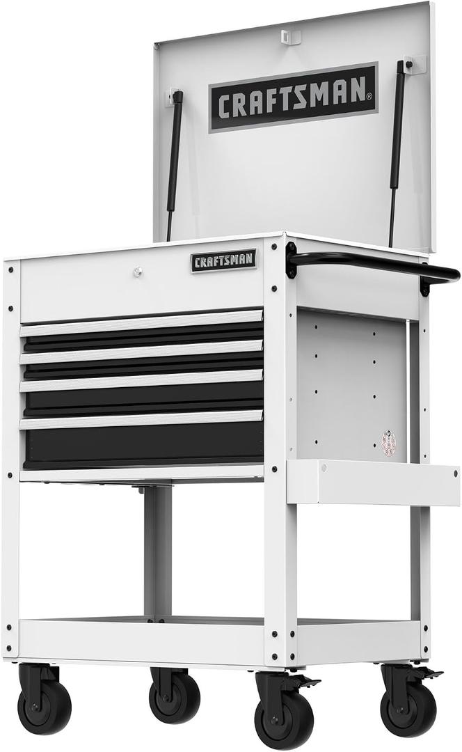 CRAFTSMAN Rolling Tool Chest with Drawers, Tool Box with Wheels and 4 Drawers, Power Outlets and USB, Protective Liner, Steel Utility Cart Storage Cabinet, Supports up to 700 lbs, White (CMST98276WW)