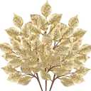 Christmas Tree Picks and Sprays 31.5" Gold Atrificial Elm Leaves with Stems 3 Pcs Christmas Picks for Tree Gold Vase Fillers Golden Leaf Decor for DIY Xmas Trees Centerpieces Wedding Bouquet Decor