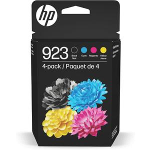 HP 923 Black, Cyan, Magenta, Yellow Ink Cartridges for Printers (4-Pack) | Works with Printer Series: OfficeJet 8120, OfficeJet Pro 8130 | Eligible for Instant Ink | 6C3Y6LN