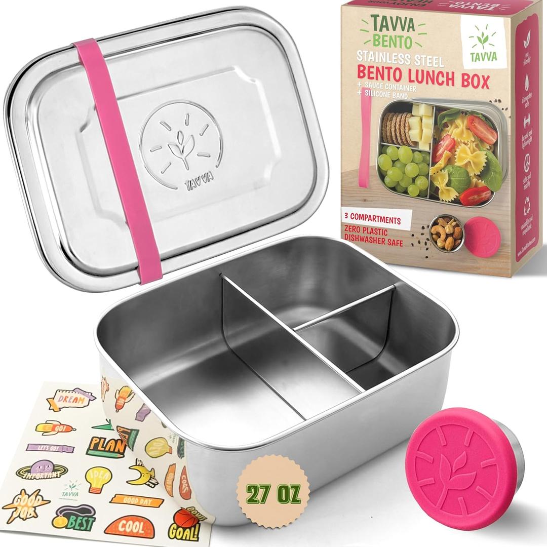 TAVVA Stainless Steel Bento Box Kids [27oz] - Metal Lunch Bento Box for Kids with Leakproof Condiment Container - 3 Compartment Snack Organizer for On the Go Meals - Freezer & Dishwasher Safe (Unicorn)