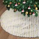 Christmas Tree Skirt 35 Inch, Glittering Gold Stamping Pattern Tree Skirt for Holiday Party Xmas Tree Decoration Double Layers Ultra-Soft Plush Xmas Tree Mat Tree Base Cover, Gold