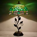 WXCFCD Tiffany Table Lamp Stained Glass Desk Lamp 12X12X19 Inches Reading Light Decor Bedroom Living Room (Yellow Green Dragonfly Style)