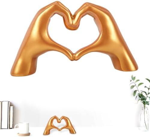 NQEUEPN Love Finger Modern Statue, Gold Heart Shaped Hand Sculpture for Bohemian Wedding Decoration, Living Room Shelf Sculpture Home Decoration for Valentines Day Art Gifts Pack of 4