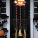 Halloween Witch Broom Decorations, Light-Up Halloween Porch Decor Outdoor, Wooden Witch Broom Sign, Indoor Halloween Wall Decor, Yard Door Decorations for Trick or Treat Sign (Exclude Battery)