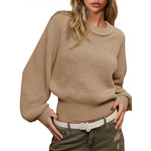 Saodimallsu Womens Batwing Long Sleeve Sweaters Casual Crewneck Loose Chunky Knit Fall Pullover Tops (Beige, M)