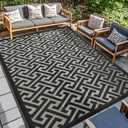 Waterproof Outdoor Rug 9x12 ft, Reversible Plastic Straw Rug, Easy to Clean Patio Rug, Portable Carpet for Patio, RV, Deck, Balcony, Backyard, Picnic, Beach, I-Shaped, Black