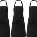 3 Pack Black Aprons for Women with Pockets, Adjustable Water Resistant Cooking Apron Unisex Bib for Chef Men and Women