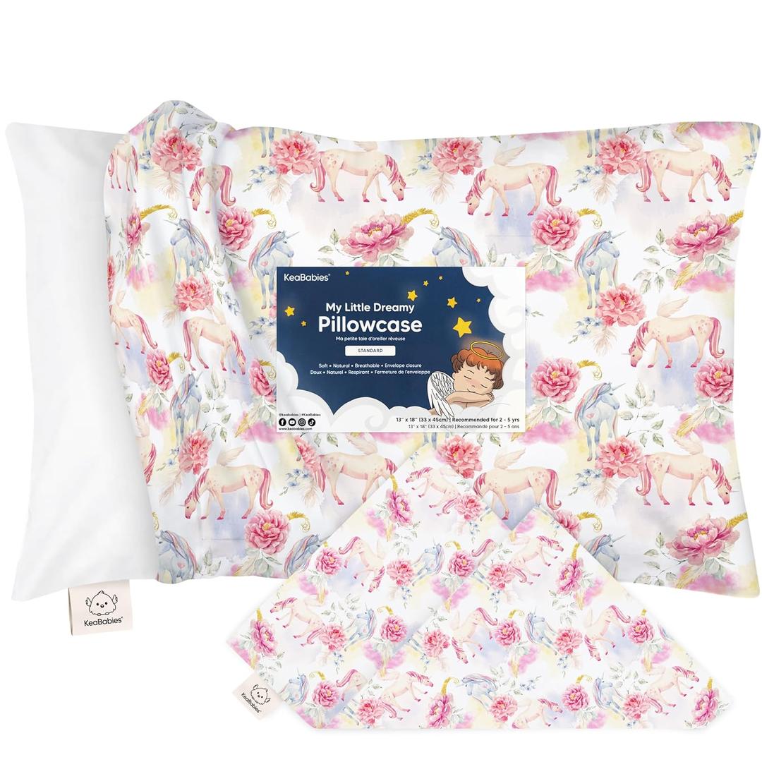 KeaBabies Toddler Pillowcase 13"x18" - Organic Cotton Toddler Pillowcase for Kids, Boys, Girls, Soft & Durable Cotton Cover for Miniature Sleepy Pillows, Cute Colors, Pillow Sold Separately(Fantasy) (1pk, Standard 13x18)