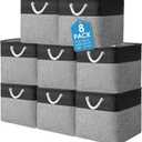 meekoo 8 Pack Collapsible Storage Bins Fabric Storage Bins Polyester Fabric Baskets with Handles Linen Closet Organizer for Shelf Home Closet Towels Toys (12 x 12 x 12in, Black Gray)
