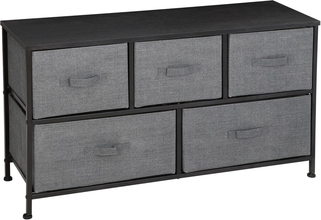 ZENY Extra Wide Dresser Storage Tower - Storage Tower Unit for Bedroom, Hallway, Closet, Office Organization - Steel Frame, Wood Top, Easy Pull Fabric Bins - 5 Drawers (Black Grey) ZENY Extra Wide Dresser Storage Tower - Storage Tower Unit for Bedroom, Hallway, Closet, Office Organization - Steel Frame, Wood Top, Easy Pull Fabric Bins - 5 Drawers (Black Grey)
