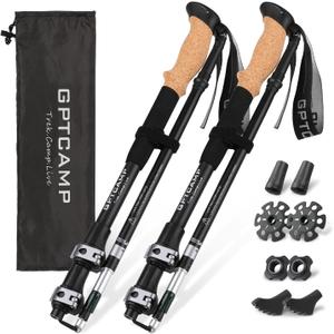 GPTCAMP Walking Sticks,Trekking Poles Collapsible Hiking Poles,Lightweight Folding Travel Walking Pole for Men Women,2pc Adjustable Hiking Stick with EVA Foam Grips for Backpacking