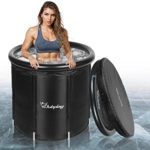 Ice Bath Tub for Athletes & Adults - 95 Gallons Ice Tubs, Cold Plunge Tub with Cover, Ice Plunge Tub for Recovery & Cold Water Therapy, Inflatable Ice Bath Barrel for Indoor Outdoor- Black 30x29