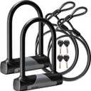 Via Velo 2 Bike Lock Sets with Same Key System Heavy Duty Anti-Theft Bicycle U Locks with 8 mm x 4ft Braided Steel, 4 Keyed Alike Keys for E-Bike, Scooter Mountain Road Bike