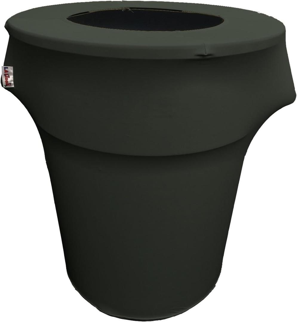 LA Linen Stretch Spandex Fitted Trash Can Cover 44-Gallon Round, Bin Waste Container Cover, Outdoor Indoor Patio Backyard Decor,Black