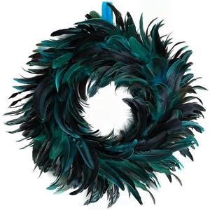 Dark Green Feather Wreath, Natural Style Wall Art for Rustic Home Ambiance, Home Decor