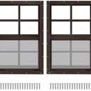 2 Pack 16" x 16" Brown Shed Window with Tempered Glass Household Windows with Screws for Shed, Chicken Coop, Playhouse, Garage and Barns(No Screen)