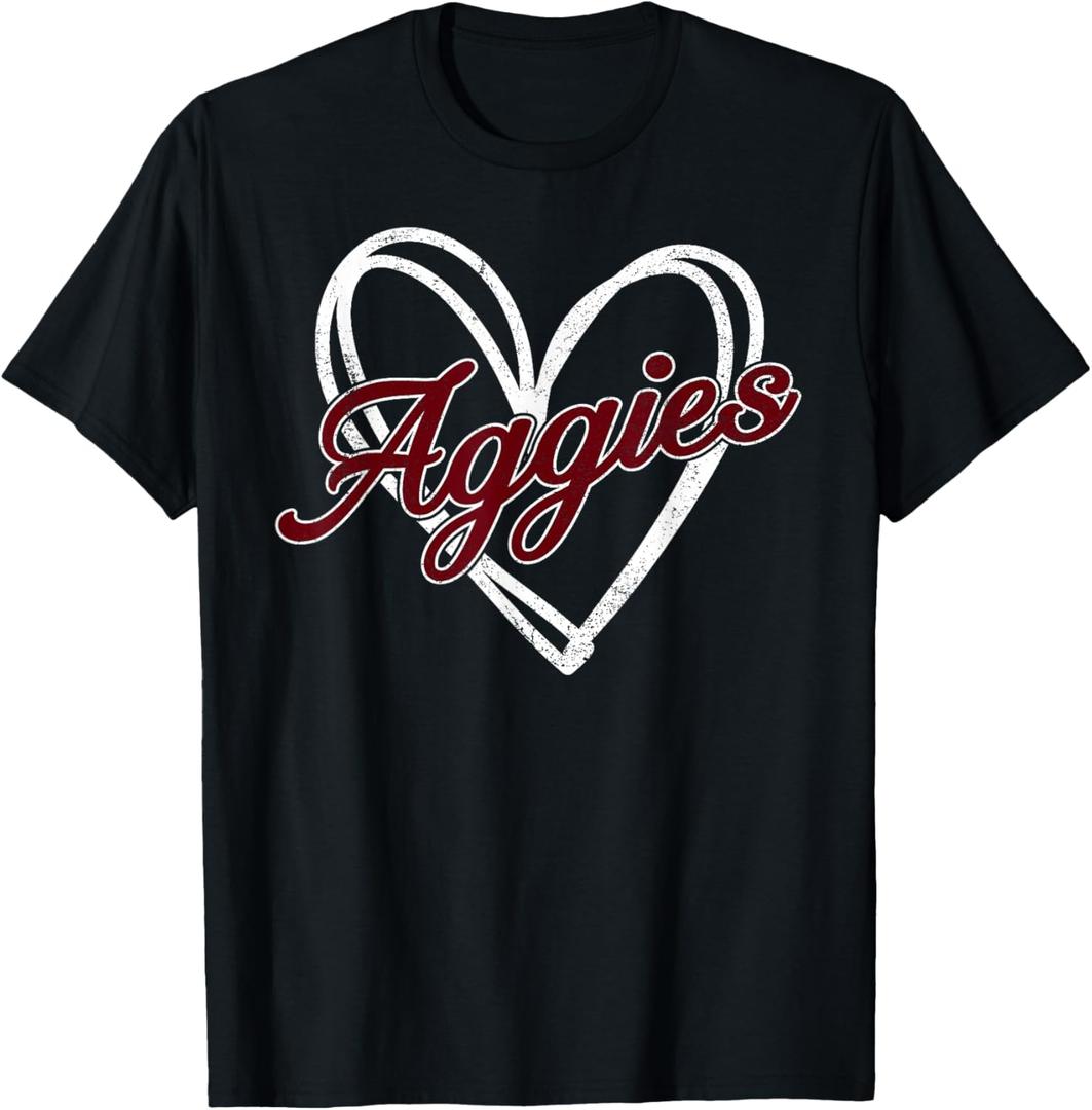 Retro Personalized Aggies-Heart Men Women Kid T-Shirt (Gray, S)