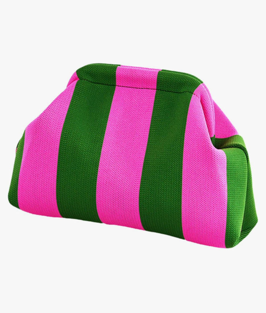 DIHKLCIO Clutch Purses for Women 2026 Summer Beach Woven Crochet Bag Dumpling Striped Ruched Cloud Purse Evening Handbag, Pink-green Stripe