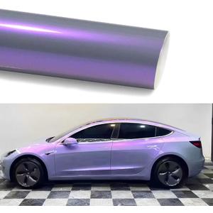 Lypumso Chameleon Vinyl Wrap Grey to Purple, Glossy Car Wrap Vinyl with Air Release Self Adhesive Vehicle Body Decal Stickers Film Color Change DIY Car Wrap for Automotive Exterior Interior 1ft x 10ft