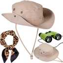  3 Pcs Women Safari Costume Sun Bucket Hat Leopard Scarf Binocular Zoo Keeper Outfit Accessories for Halloween Cosplay