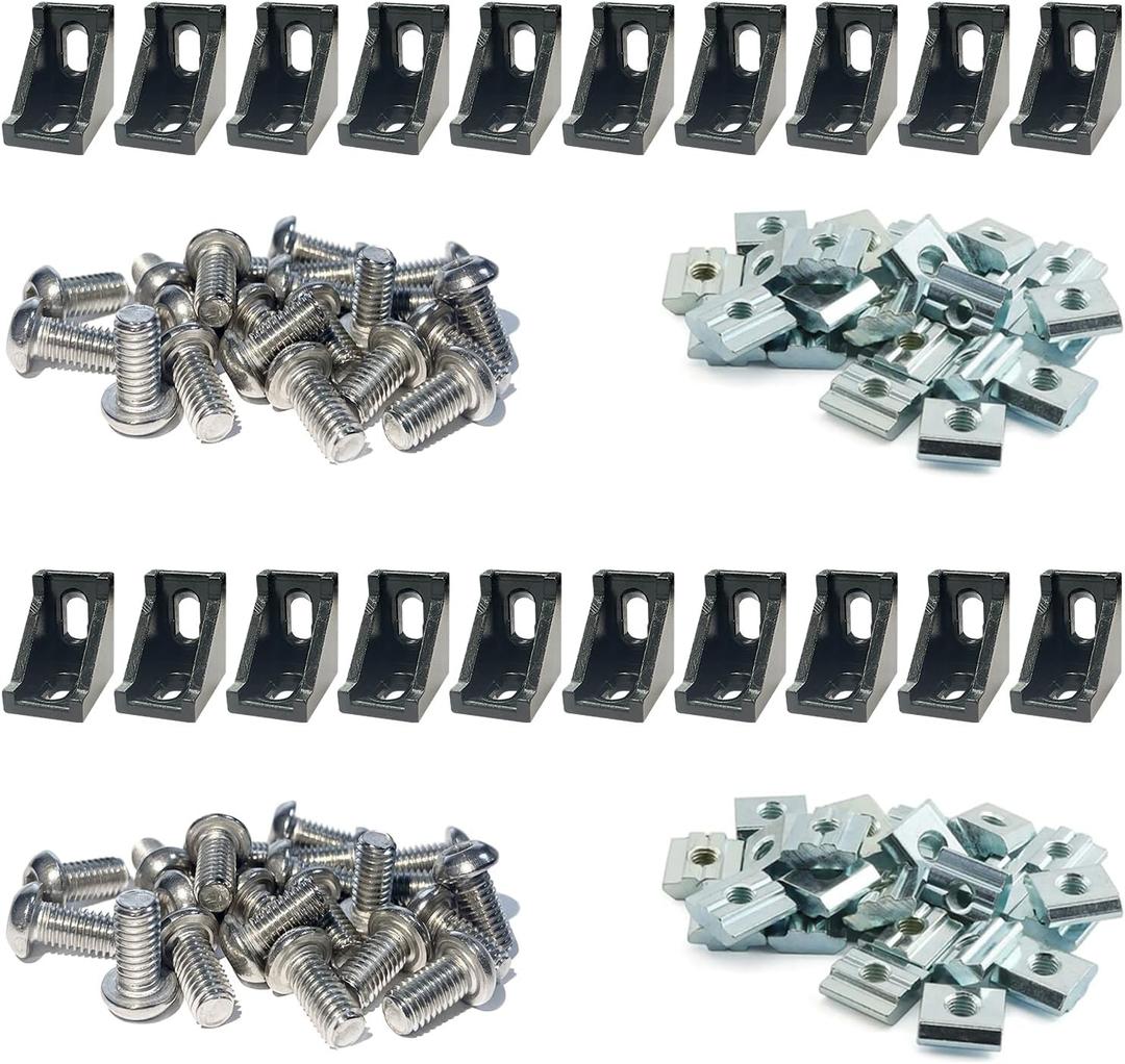 20Sets Black 10 Series Connector 1010 Aluminum Extrusion Corner with 20PCS 10 Series Corner Bracket 1 Extruded Aluminum 40PCS Screws 1010 T Nut