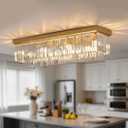 KINGTORO 40" Gold Crystal Flush Mount Rectangular Chandelier, 8-Light