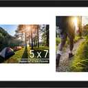 5x7 Double Picture Frame Collage 2 Openings Wooden, Multi Photo Collage Frame 9x14 Gallery Wall Decor, Black Frame with White Mat, Wood