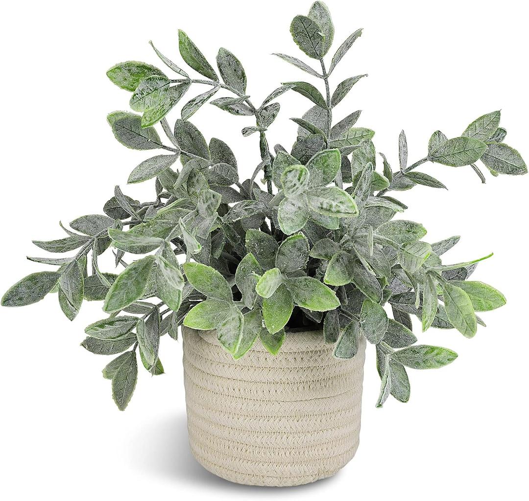 Hopewood Faux Plants, Small Fake Plant for Bathroom, Decorative Artificial Plants for Farmhouse Desk Shelf Decor with A Weave Basket (9.8inch)