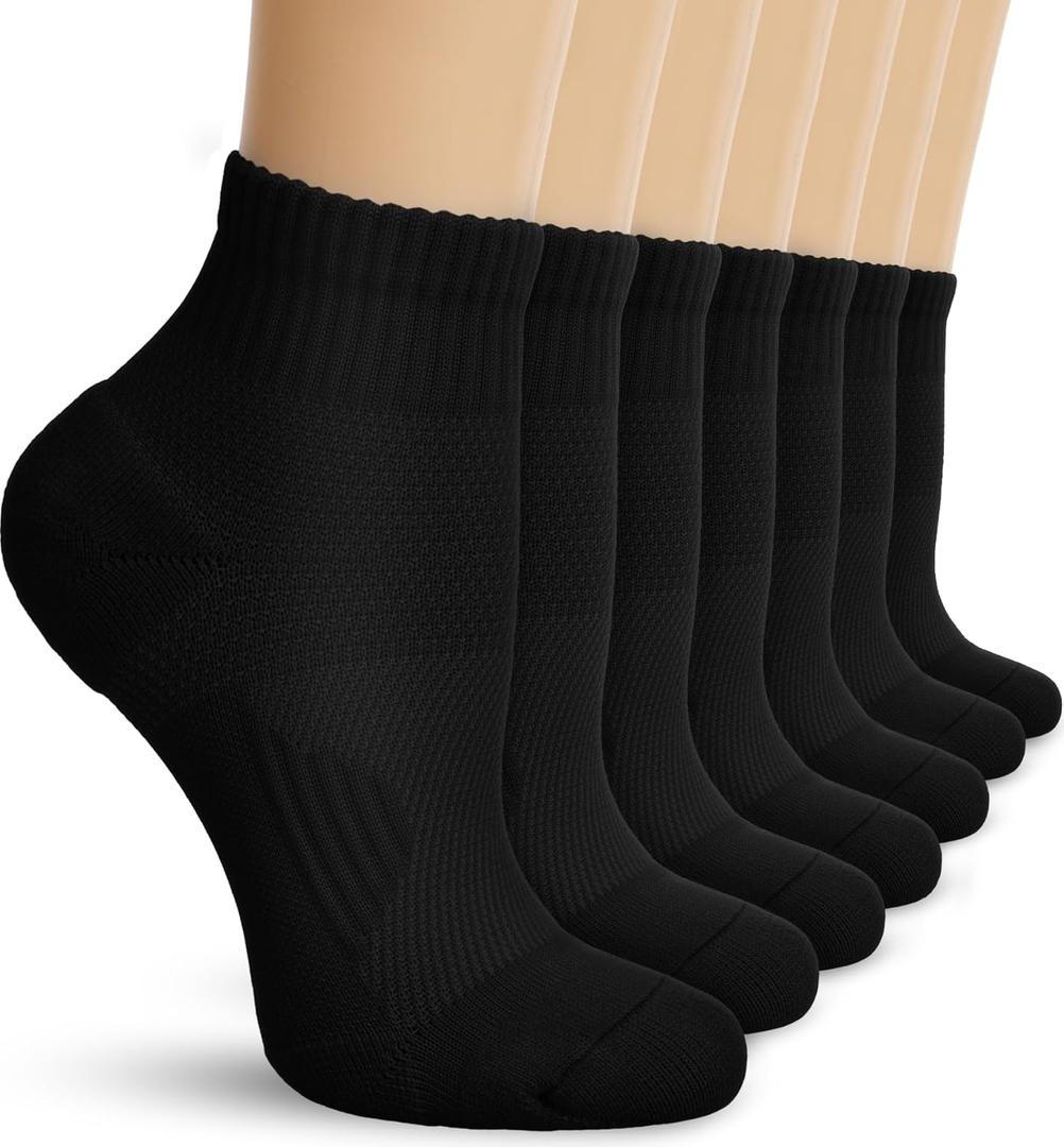 DHSO 7 Pairs Cushioned Ankle Compression Socks for Women Plantar Fasciitis Running Wicking Socks with Arch Support(7-Black,Small-Medium)