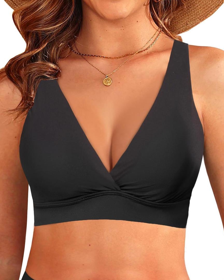 Aqua Eve Women Bikini Top Only Push Up Swimsuit Top Padded Bathing Suit Top for Large Bust (Medium, Black)