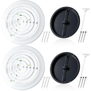 Therwen 2 Set 12inch Round Ceiling Diffuser Vent Cover, White and Black